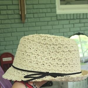 fab'rik Cream and Black Lace Fedora Hat